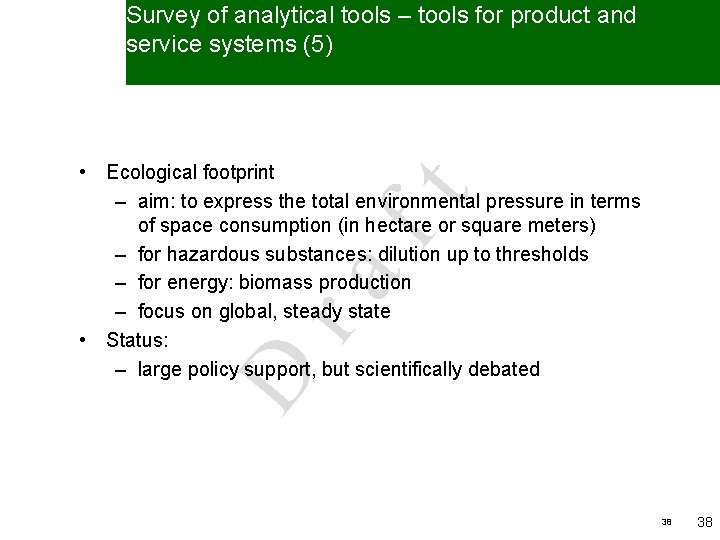 Survey of analytical tools – tools for product and service systems (5) D ra