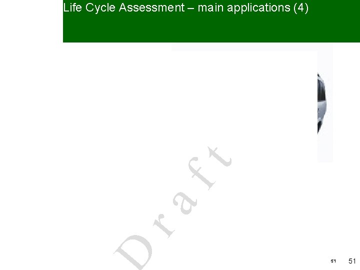 D ra ra ft ft Life Cycle Assessment – main applications (4) 51 51