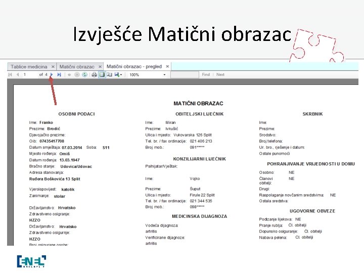 Izvješće Matični obrazac 