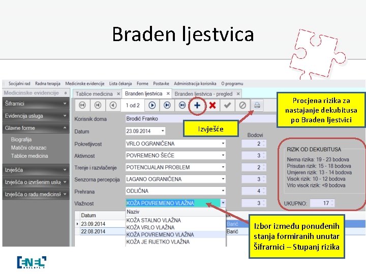 Braden ljestvica Izvješće Procjena rizika za nastajanje dekubitusa po Braden ljestvici Izbor između ponuđenih