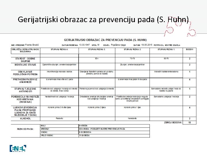 Gerijatrijski obrazac za prevenciju pada (S. Huhn) 