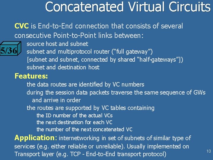 Concatenated Virtual Circuits CVC is End-to-End connection that consists of several consecutive Point-to-Point links