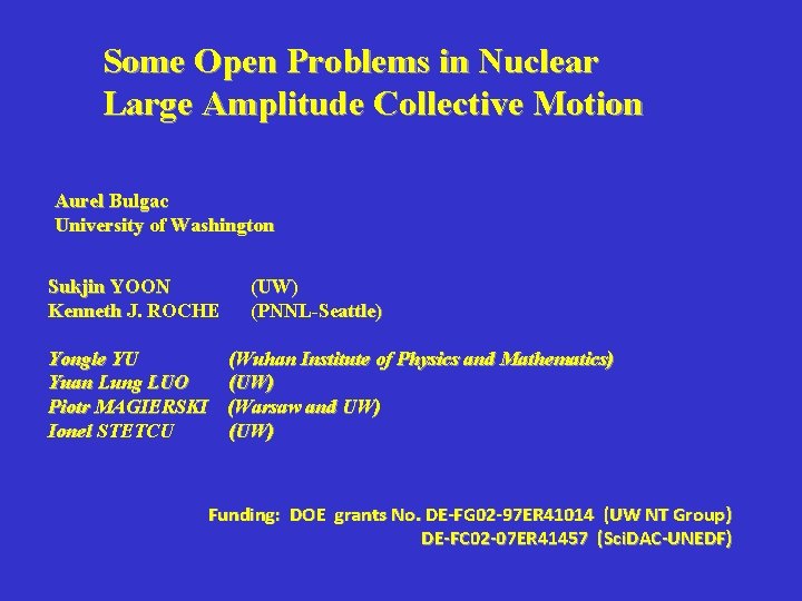 Some Open Problems in Nuclear Large Amplitude Collective Motion Aurel Bulgac University of Washington