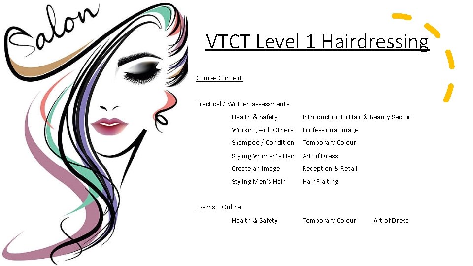 VTCT Level 1 Hairdressing Course Content Practical / Written assessments Health & Safety Introduction