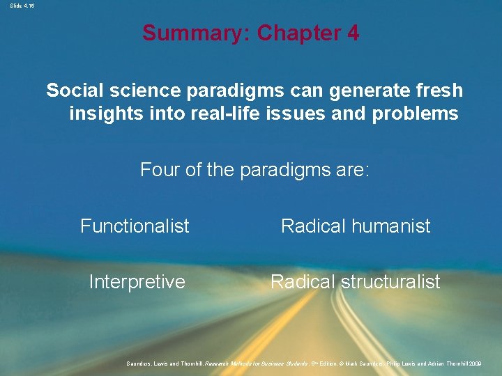 Slide 4. 16 Summary: Chapter 4 Social science paradigms can generate fresh insights into