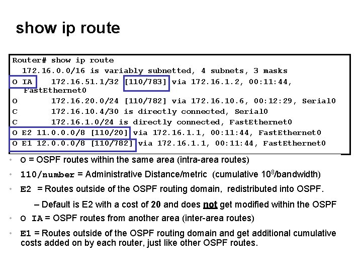 show ip route Router# show ip route 172. 16. 0. 0/16 is variably subnetted,