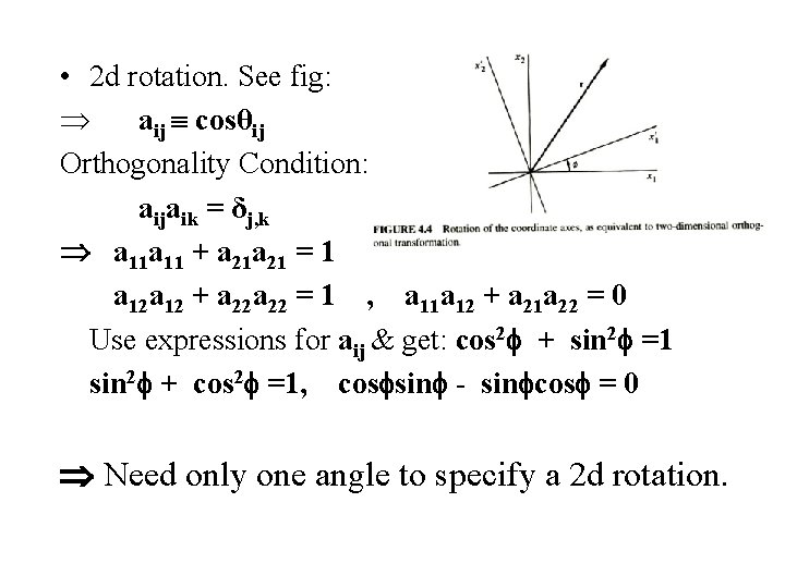  • 2 d rotation. See fig: aij cosθij Orthogonality Condition: aijaik = δj,