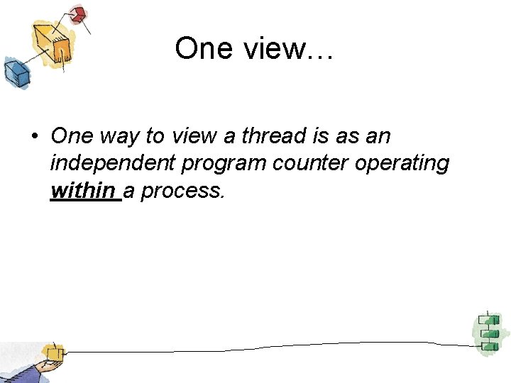 One view… • One way to view a thread is as an independent program