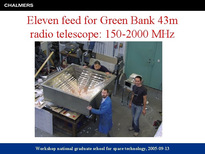 Eleven feed for Green Bank 43 m radio telescope: 150 -2000 MHz Workshop national