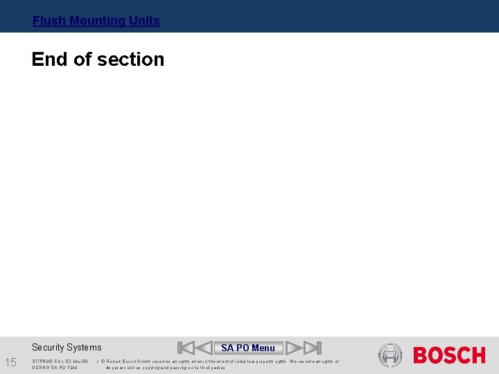 Flush Mounting Units End of section Security Systems 15 ST/PRM 3 -EU | 02.