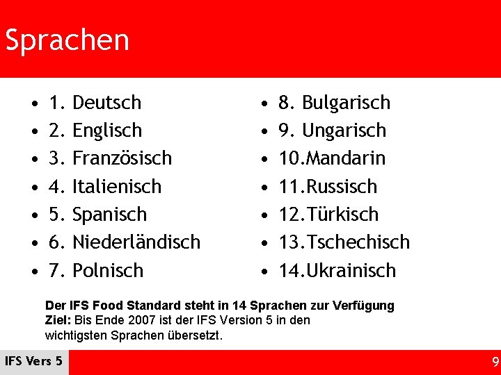 Sprachen • • 1. 2. 3. 4. 5. 6. 7. Deutsch Englisch Französisch Italienisch