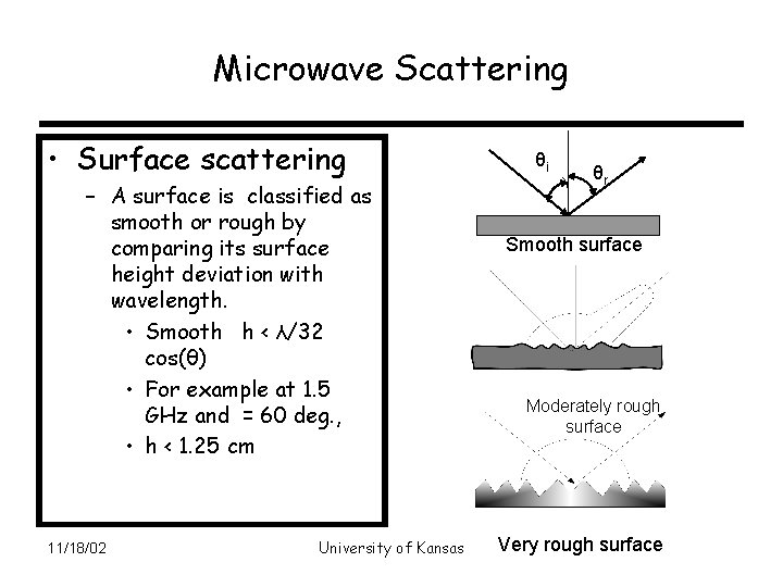 Microwave Scattering • Surface scattering – A surface is classified as smooth or rough