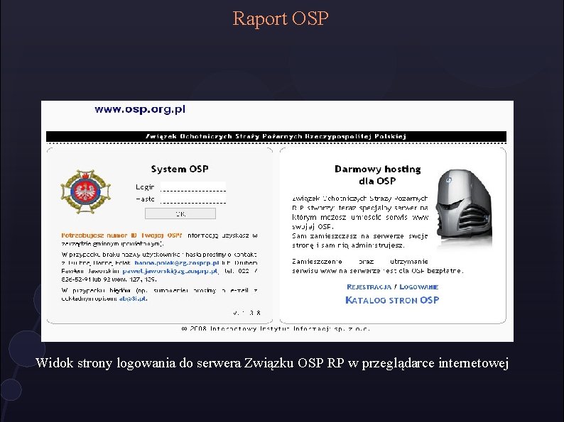 Raport OSP Widok strony logowania do serwera Związku OSP RP w przeglądarce internetowej 