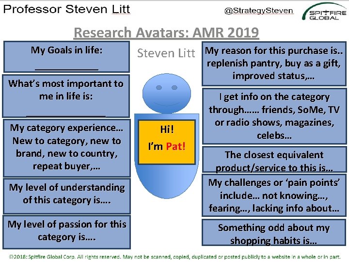 Research Avatars: AMR 2019 My Goals in life: ______ What’s most important to me