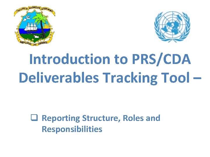 Introduction to PRS/CDA Deliverables Tracking Tool – q Reporting Structure, Roles and Responsibilities 