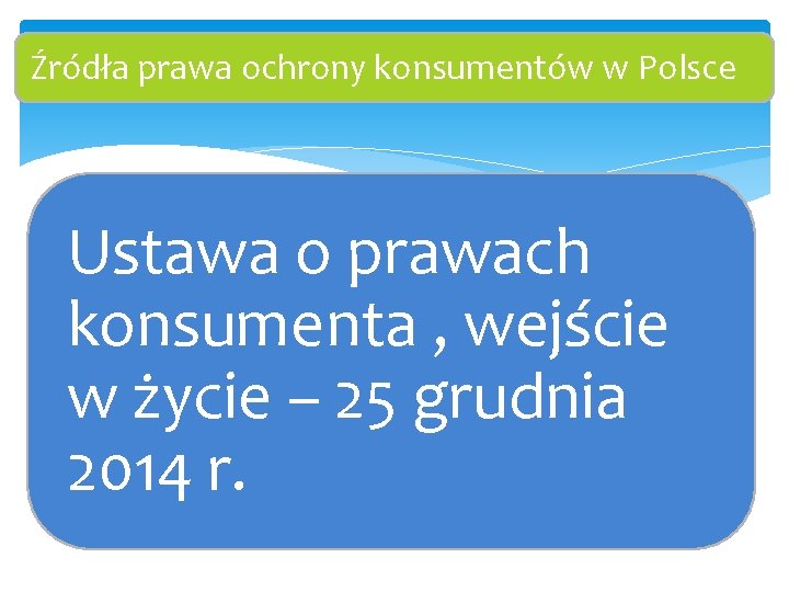 Źródła prawa ochrony konsumentów w Polsce Ustawa o prawach konsumenta , wejście w życie