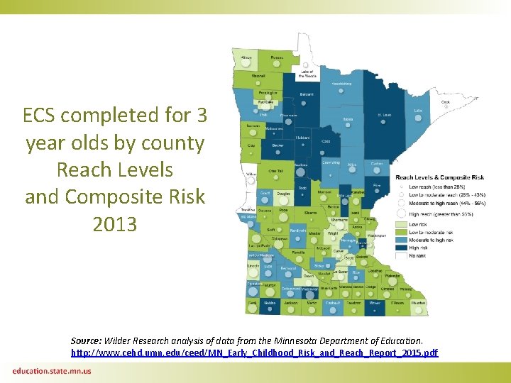 ECS completed for 3 year olds by county Reach Levels and Composite Risk 2013