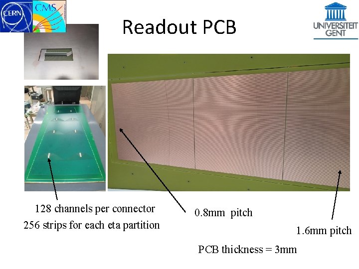 Readout PCB 128 channels per connector 256 strips for each eta partition 0. 8