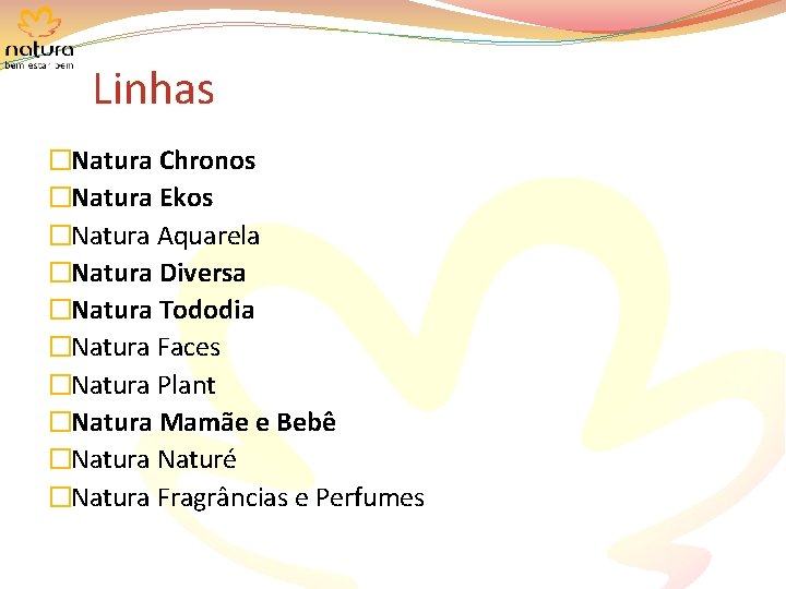 Linhas �Natura Chronos �Natura Ekos �Natura Aquarela �Natura Diversa �Natura Tododia �Natura Faces �Natura