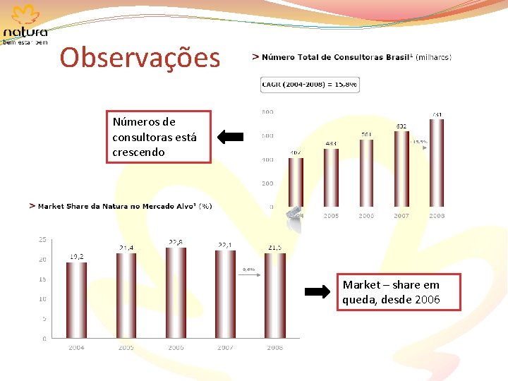 Observações Números de consultoras está crescendo Market – share em queda, desde 2006 