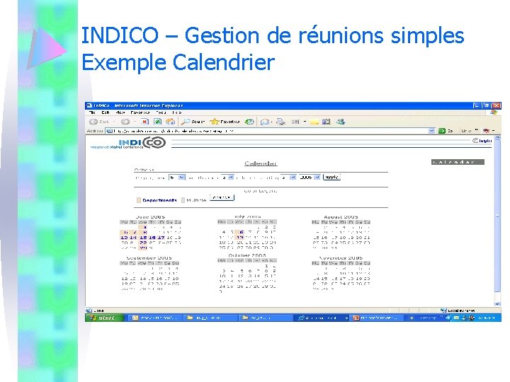INDICO – Gestion de réunions simples Exemple Calendrier 