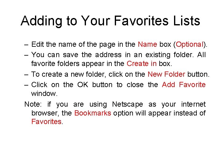 Adding to Your Favorites Lists – Edit the name of the page in the