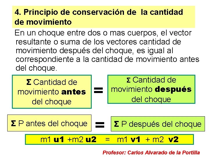 4. Principio de conservación de la cantidad de movimiento En un choque entre dos