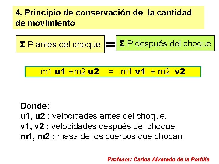 4. Principio de conservación de la cantidad de movimiento Σ P antes del choque