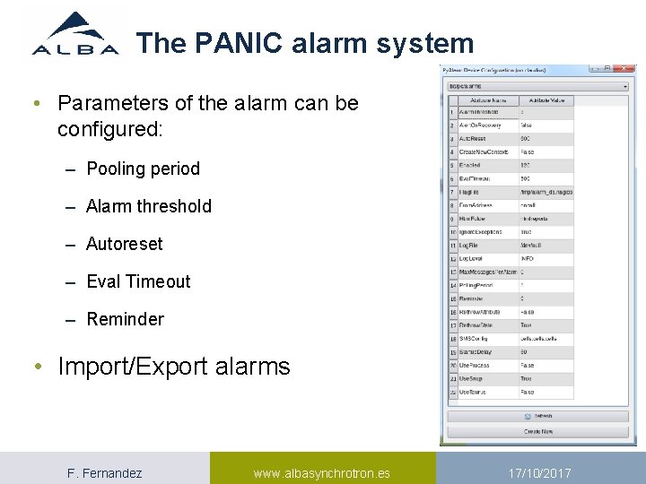 The PANIC alarm system • Parameters of the alarm can be configured: – Pooling