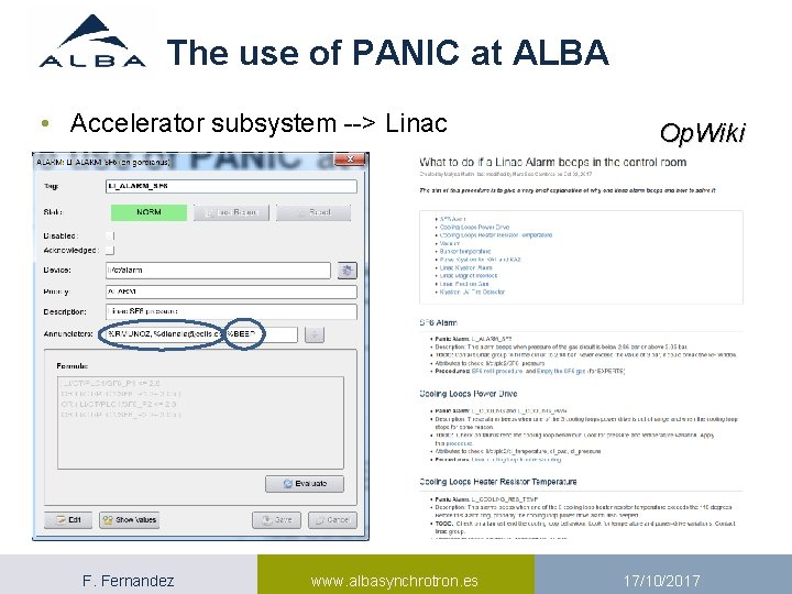 The use of PANIC at ALBA • Accelerator subsystem --> Linac F. Fernandez www.