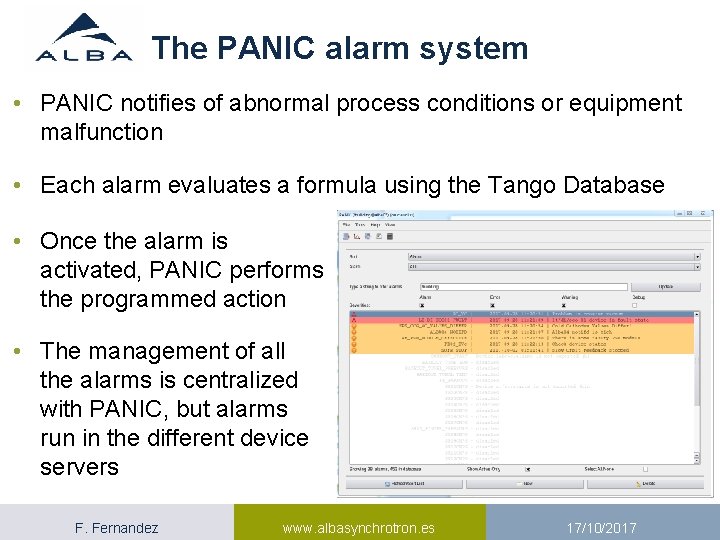 The PANIC alarm system • PANIC notifies of abnormal process conditions or equipment malfunction