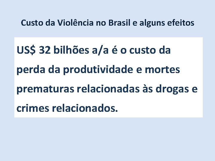 Custo da Violência no Brasil e alguns efeitos US$ 32 bilhões a/a é o