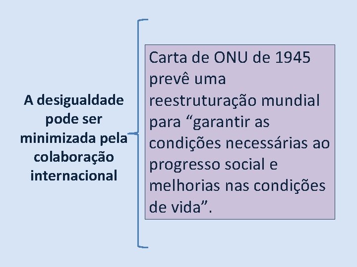 A desigualdade pode ser minimizada pela colaboração internacional Carta de ONU de 1945 prevê