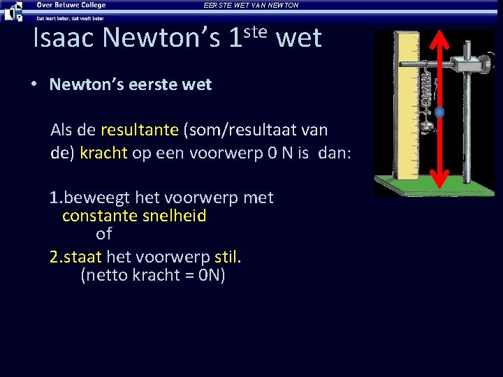 EERSTE WET VAN NEWTON Isaac Newton’s 1 ste wet • Newton’s eerste wet Als