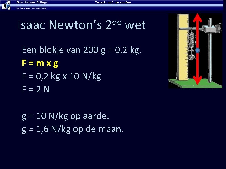 Tweede wet van newton Isaac Newton’s 2 de wet Een blokje van 200 g