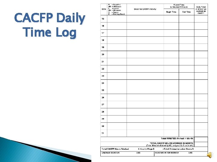 CACFP Daily Time Log 