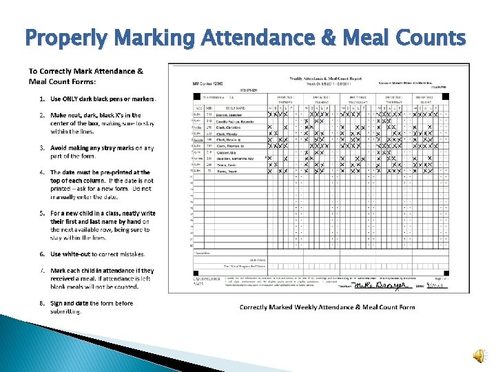 Properly Marking Attendance & Meal Counts 