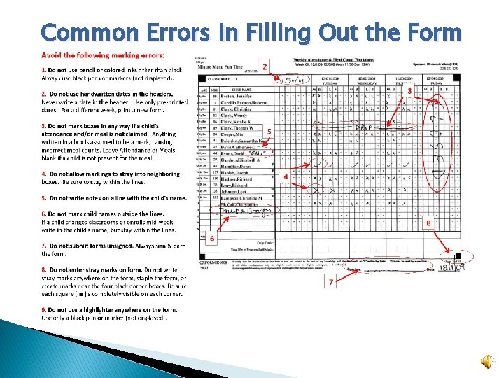 Common Errors in Filling Out the Form 