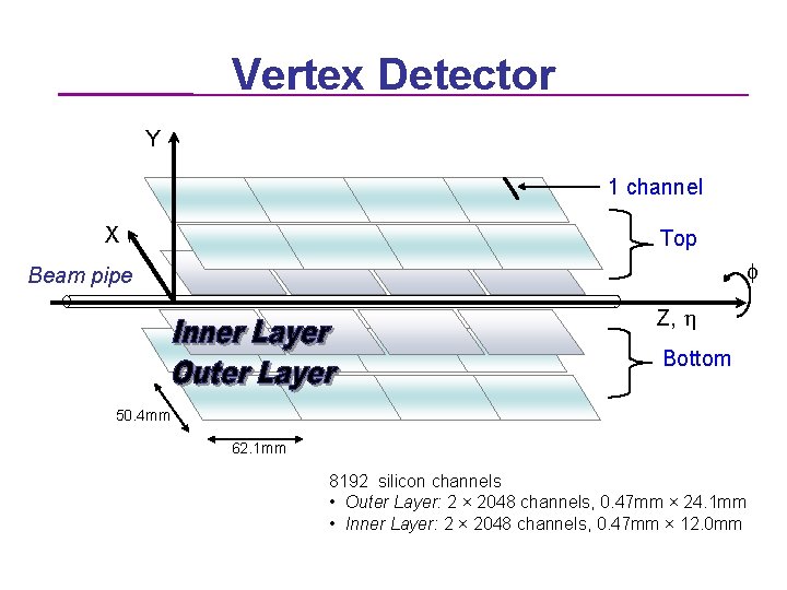 Vertex Detector Y 1 channel X Top f Beam pipe Z, h Bottom 50.