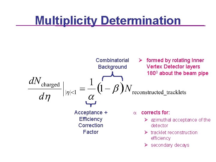 Multiplicity Determination Combinatorial Background Acceptance + Efficiency Correction Factor Ø formed by rotating Inner