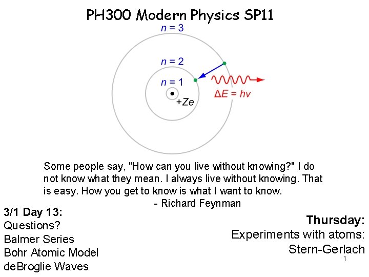 PH 300 Modern Physics SP 11 Some people say, "How can you live without PH 300 Modern Physics SP 11 Some people say, "How can you live without