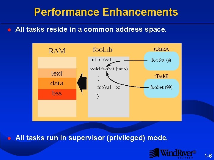 Performance Enhancements l All tasks reside in a common address space. l All tasks