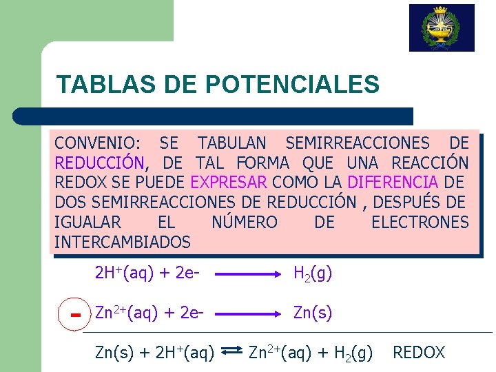 TABLAS DE POTENCIALES CONVENIO: SE TABULAN SEMIRREACCIONES DE REDUCCIÓN, DE TAL FORMA QUE UNA