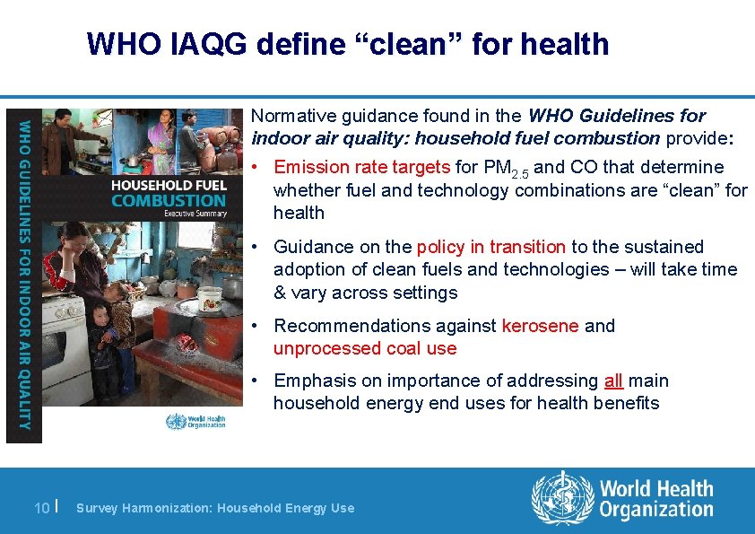 WHO IAQG define “clean” for health Normative guidance found in the WHO Guidelines for