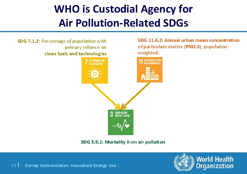 WHO is Custodial Agency for Air Pollution-Related SDGs SDG 7. 1. 2: Percentage of