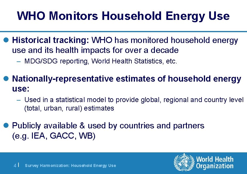 WHO Monitors Household Energy Use l Historical tracking: WHO has monitored household energy use