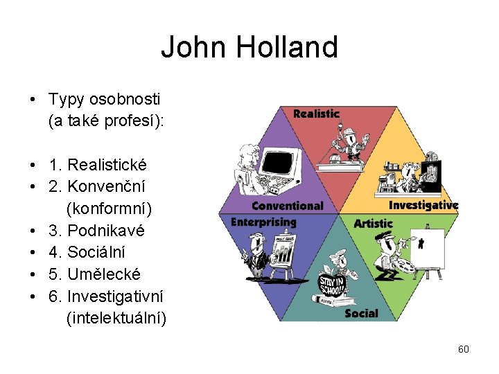 John Holland • Typy osobnosti (a také profesí): • 1. Realistické • 2. Konvenční