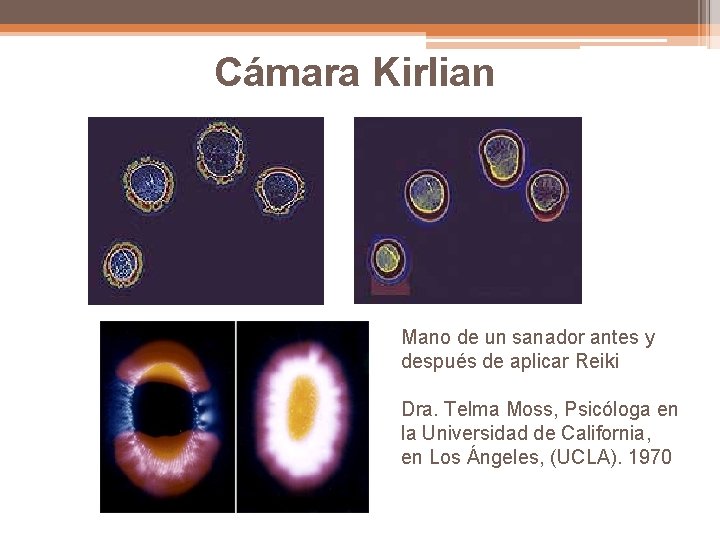 Cámara Kirlian Mano de un sanador antes y después de aplicar Reiki Dra. Telma