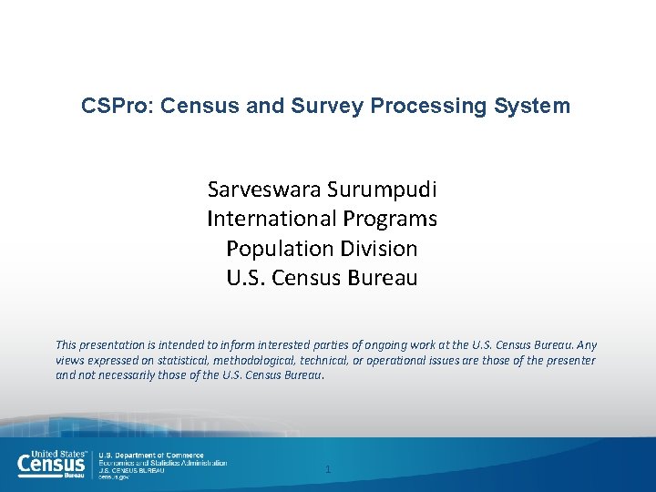 CSPro: Census and Survey Processing System Sarveswara Surumpudi International Programs Population Division U. S.