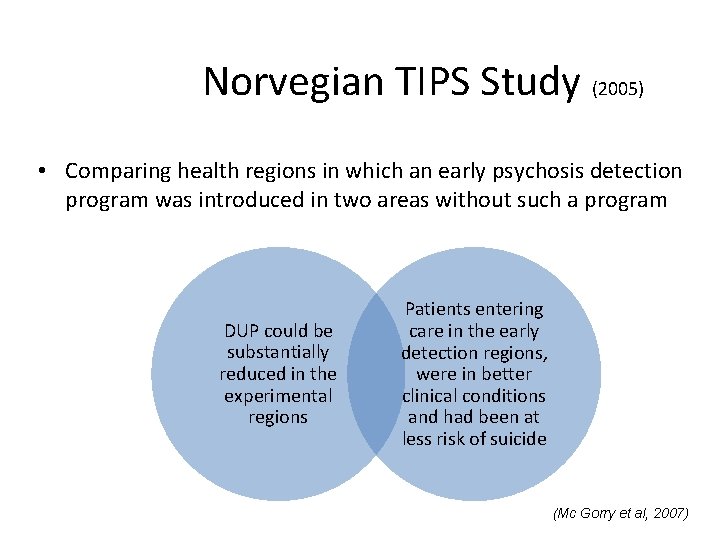 Norvegian TIPS Study (2005) • Comparing health regions in which an early psychosis detection